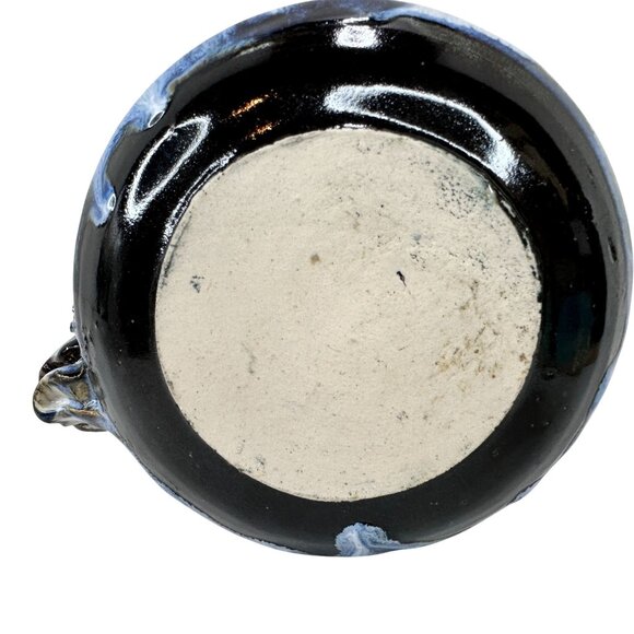 Hand Thrown Pottery‎ Mug Oversized Sculpted Handle Blue & Black Drip Glaze 16 Oz - Picture 5 of 13